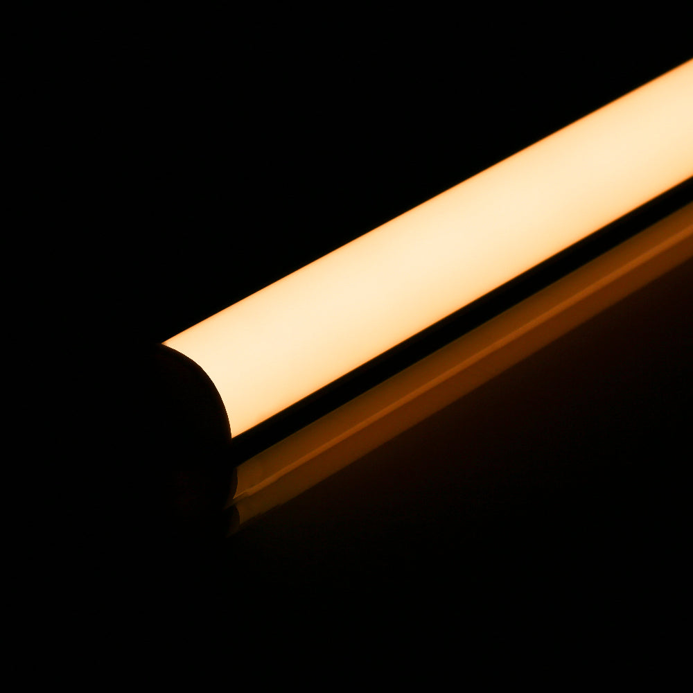 Light emitting diode (LED) strip light on a black background